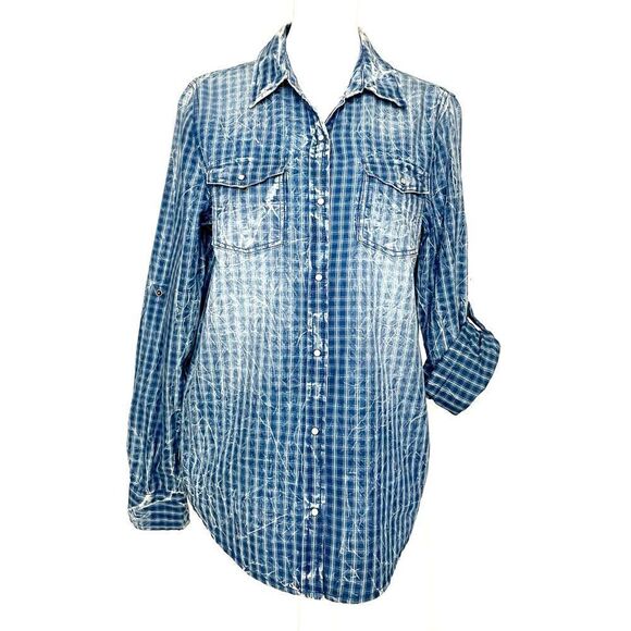 Button up Denim Colored Distressed Short Medium - Picture 1 of 6
